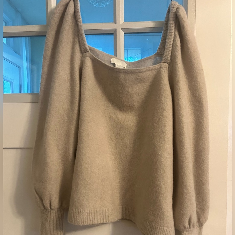 Light Gray H&M Square Neck Puff Sleeve Sweater XXL